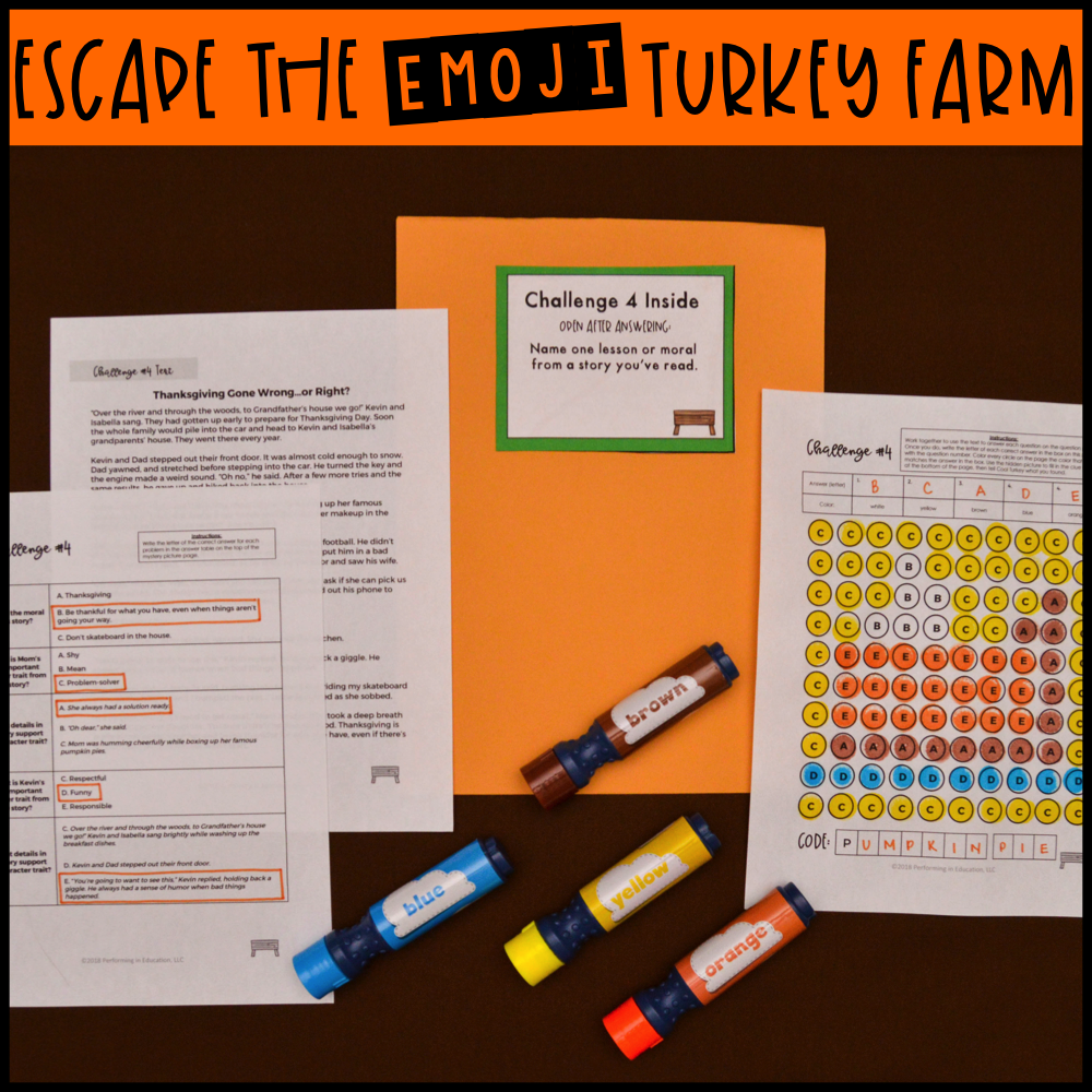 3rd Grade Thanksgiving Reading Escape Game