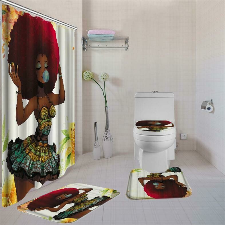 4 Piece Bathroom Set Spring Burgundy Black Girl Magic