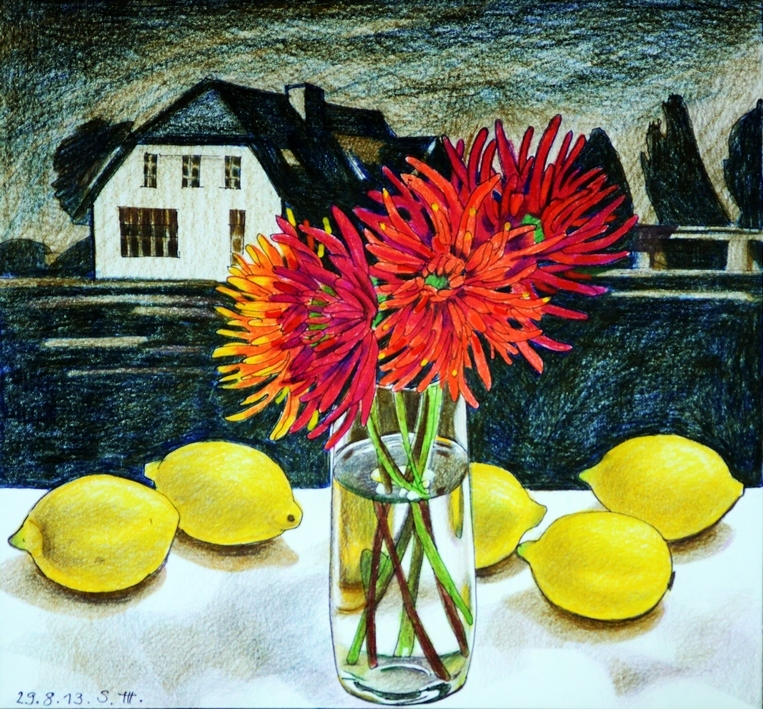 Репродукция на фотобумаге "Георгины и лимоны" 00976