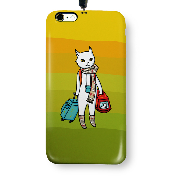Чехол пластиковый для айфона 6 Plus/6S Plus "Кот-хипстер" с ланъярдом 01268