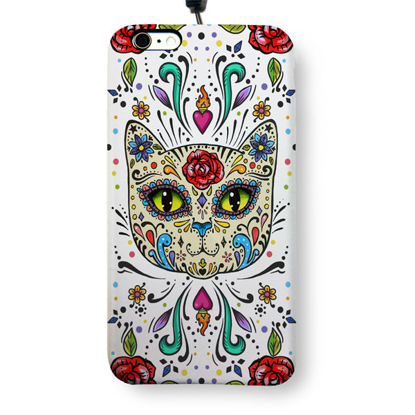 Чехол пластиковый для айфона 6 Plus/6S Plus "Мексиканский сахарный кот" с ланъярдом 01338