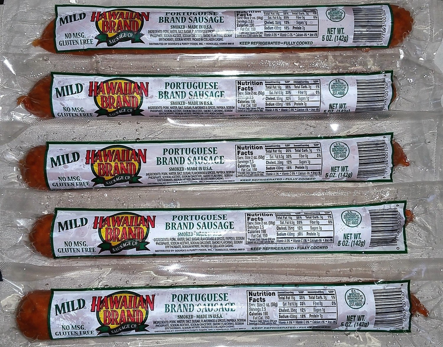 Hawaiian Brand Portuguese Sausage Mild 5 oz Ships To You
