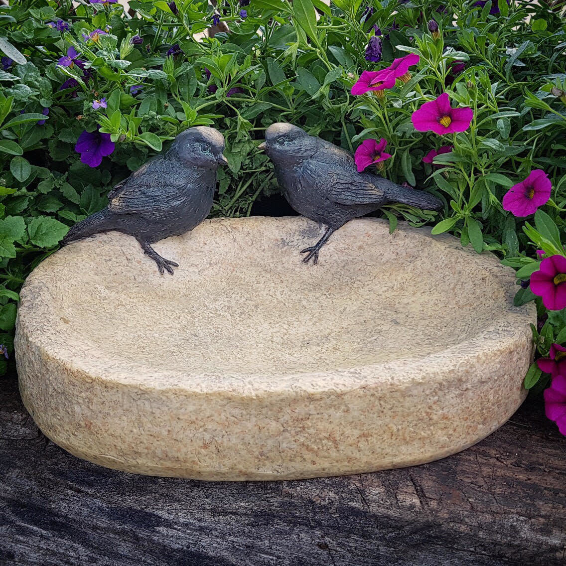 Polyresin Birds on Bowl Ornament Bronze Stone Finish