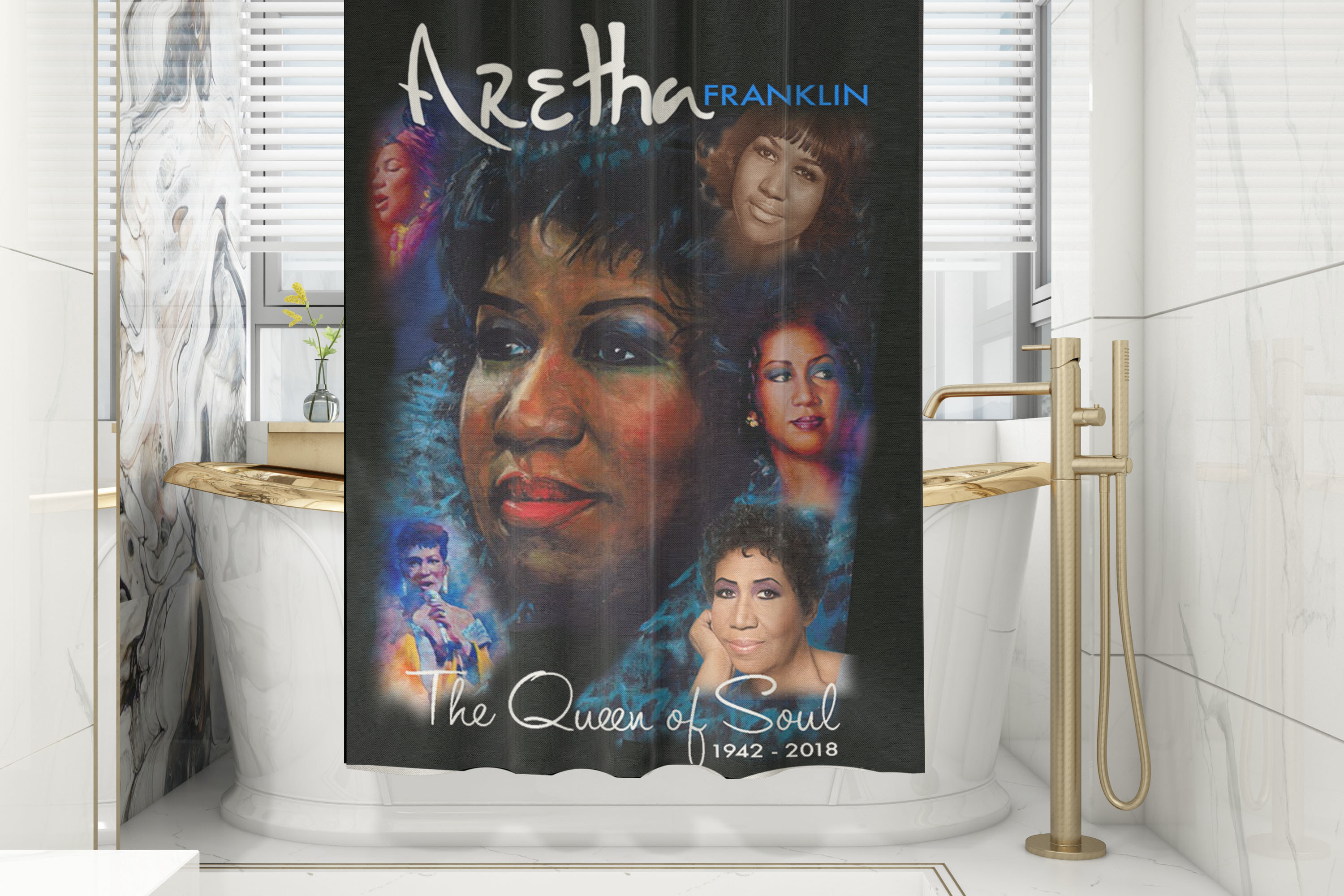 Aretha Franklin Shower Curtain/Mat Set 00002