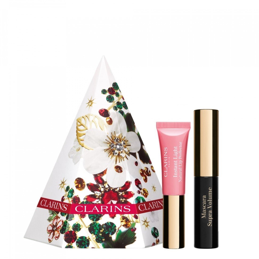 Clarins Festive Treats Eyes and Lips Gift Set 3.5ml Supra Volume Mascara + 5ml Light Natural Lip Perfector - 01 Rose Shimmer 00054