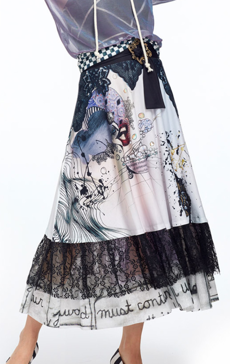 IPNG: Love Me Black High Waisted Bejeweled Illusion Maxi Skirt