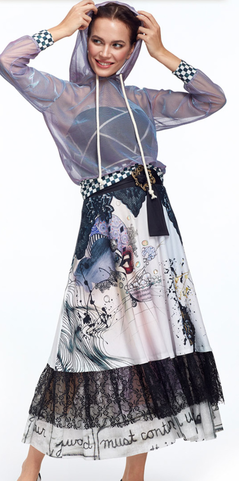 IPNG: Love Me Black High Waisted Bejeweled Illusion Maxi Skirt