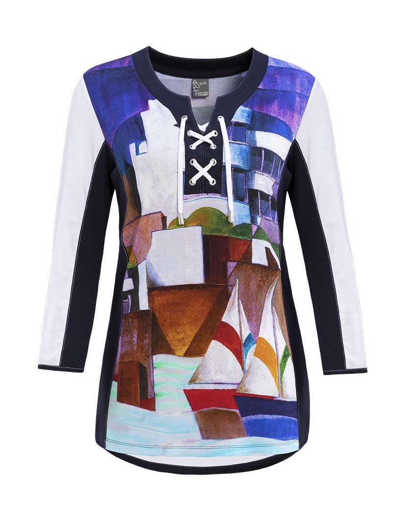 Simply Art Dolcezza: Sandycove Harbor Abstract Art Flared Tunic DOLCEZZA_SIMPLY_ART19600