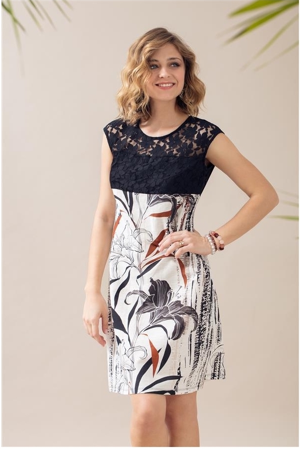 Maloka: Black Lily Sketch Art Colorblock Linen Midi Dress MK_YSATIS