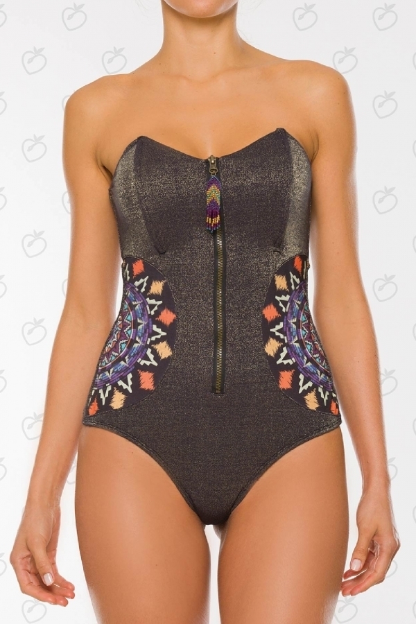 Paradizia Swimwear: Purple Shimmer Zipped & Patched Monokini (1 Left!)