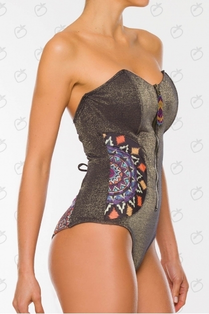 Paradizia Swimwear: Purple Shimmer Zipped & Patched Monokini (1 Left!)