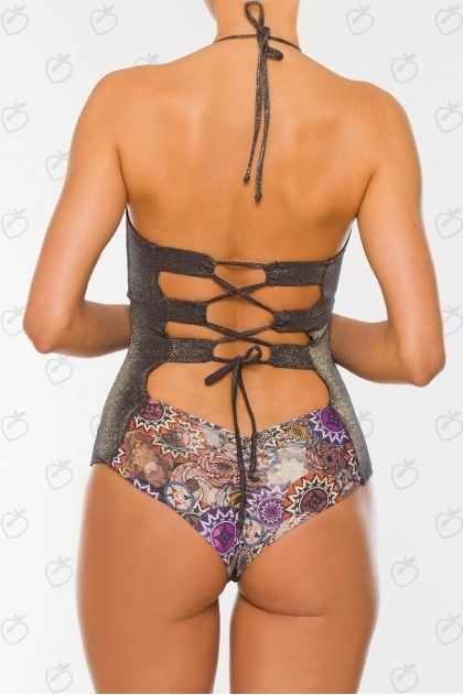 Paradizia Swimwear: Purple Shimmer Zipped & Patched Monokini (1 Left!)