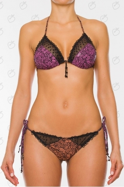 Paradizia Swimwear: Fuchsia Rosette Triangle (Shown with matching Hipkini, Almost Gone!)