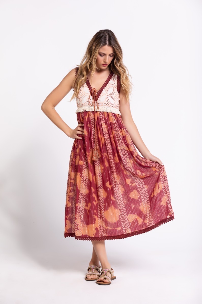 Savage Culture: Flower Knit Bodice Bohemian Midi Dress Bangka SAVAGE_36668
