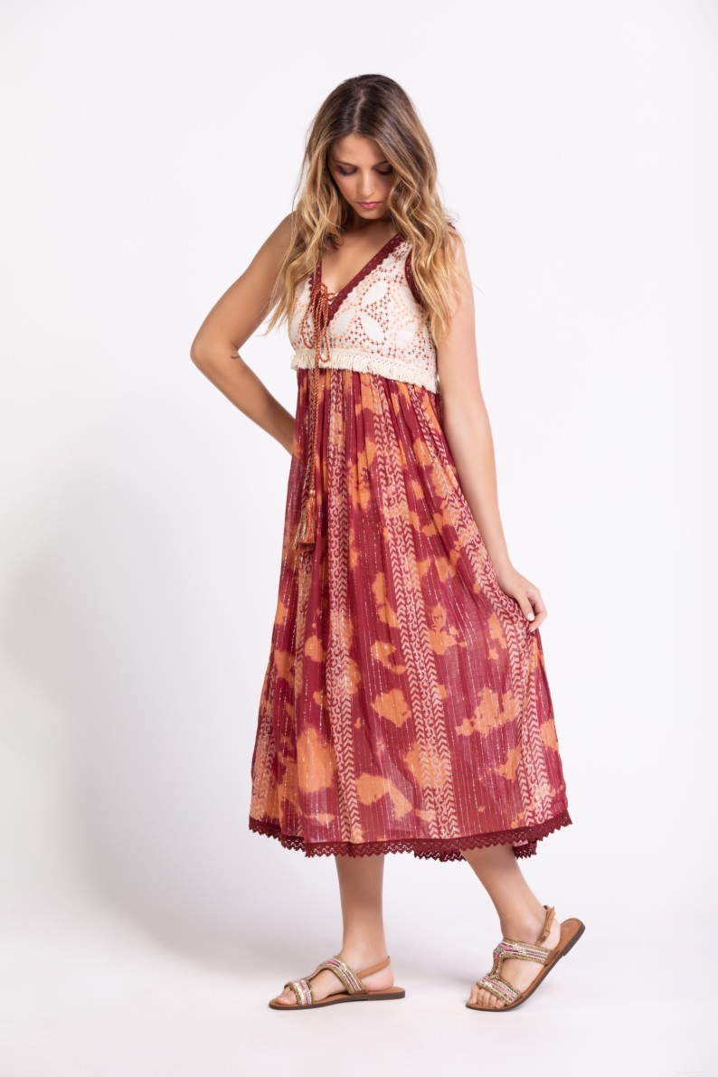 Savage Culture: Flower Knit Bodice Bohemian Midi Dress Bangka