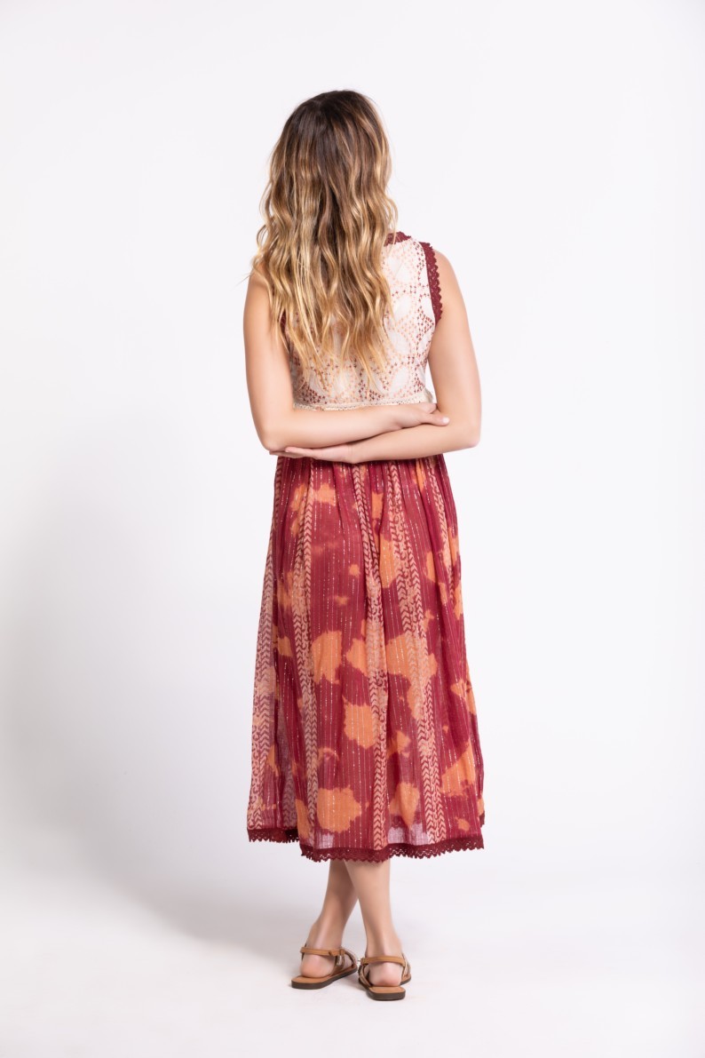 Savage Culture: Flower Knit Bodice Bohemian Midi Dress Bangka