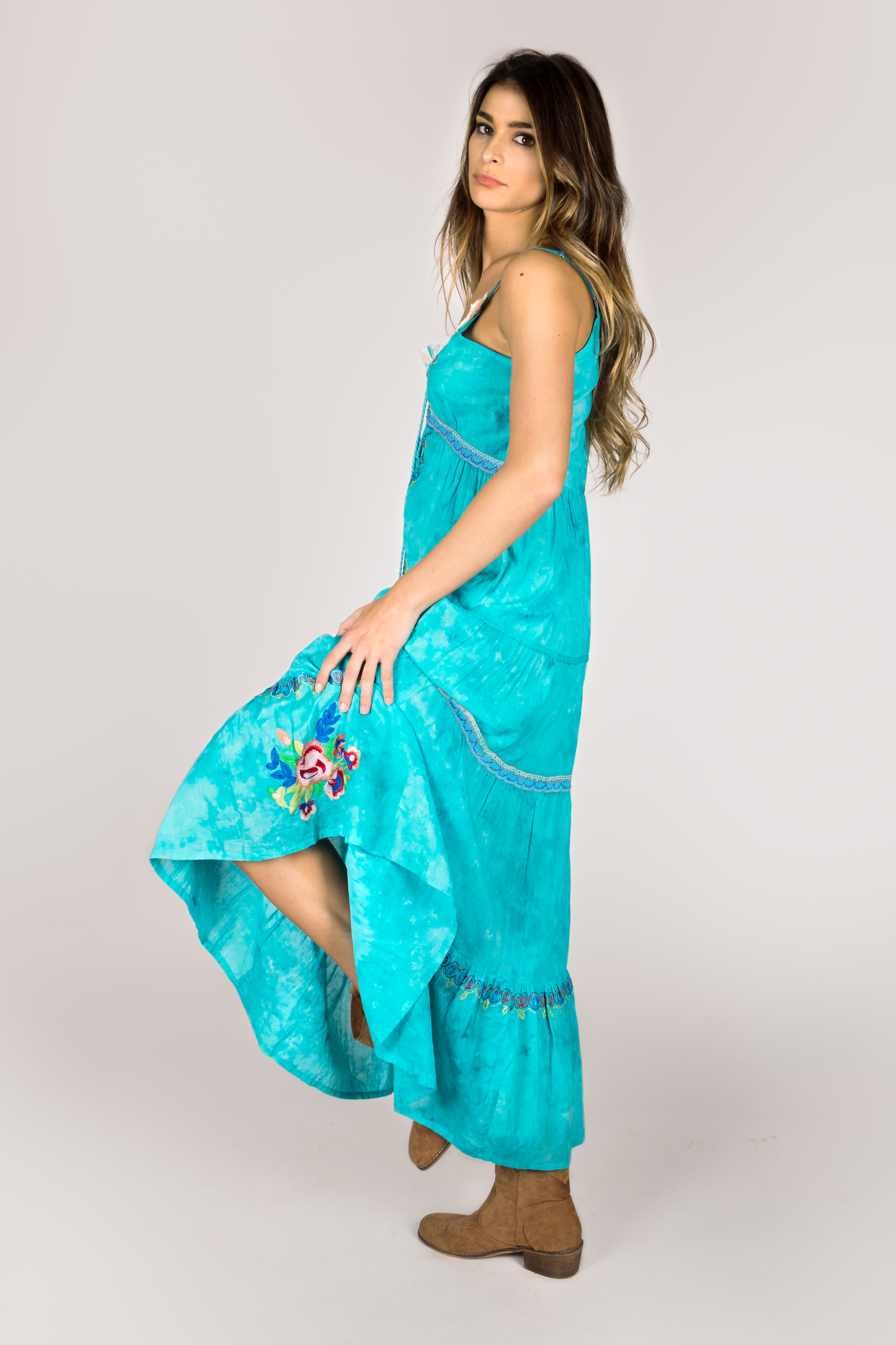 Shoklett: High Low Corset Tied Bodice Sea Flower Maxi Dress Sherlyn