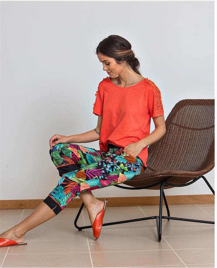 Paul Brial: Jungle Of Pink Purple Blooms Cropped Pants