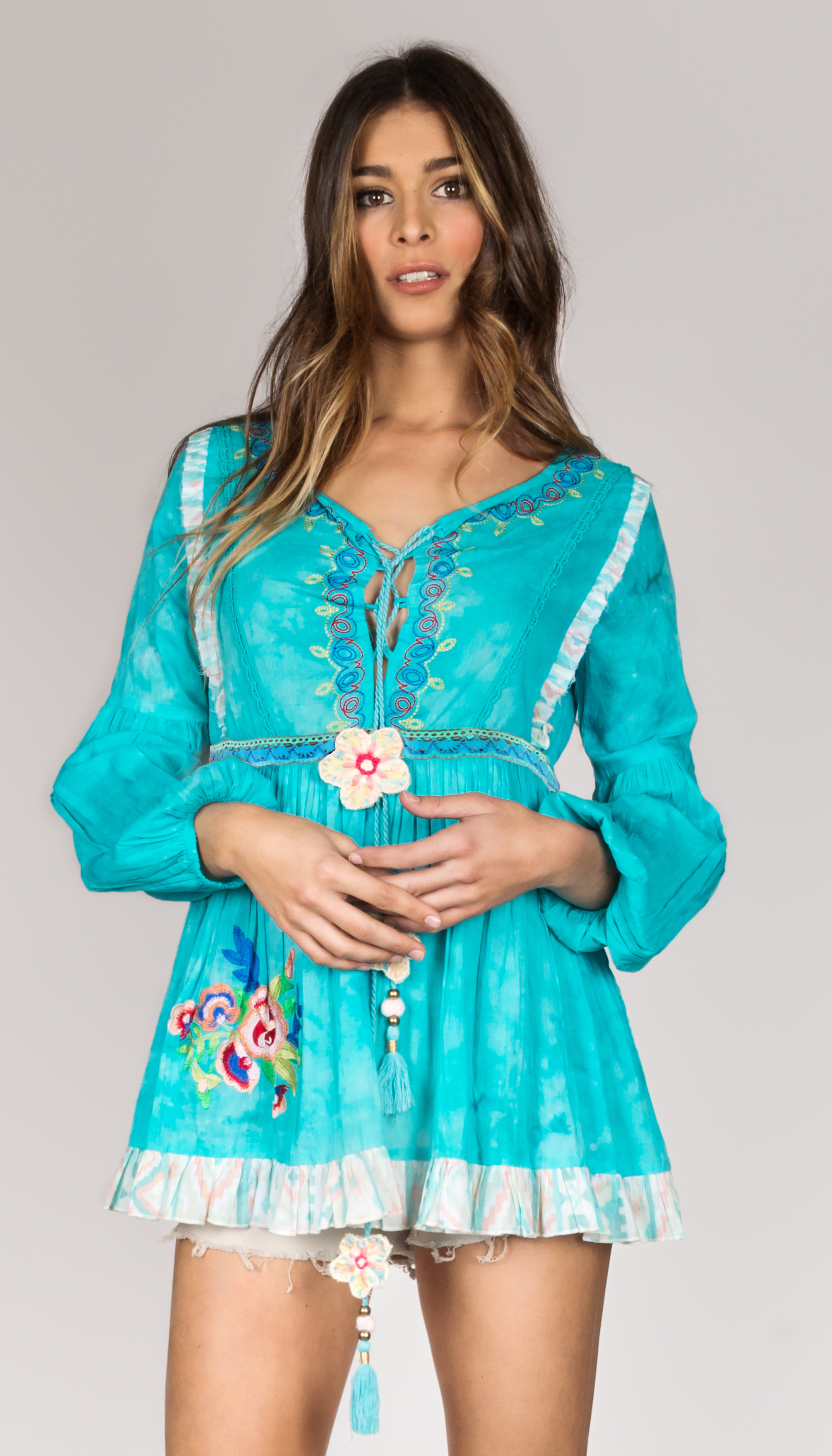 Shoklett: Tied Bodice Fit & Flare Sea Flower Tunic Sherlyn SHOKLETT_10021S19BL