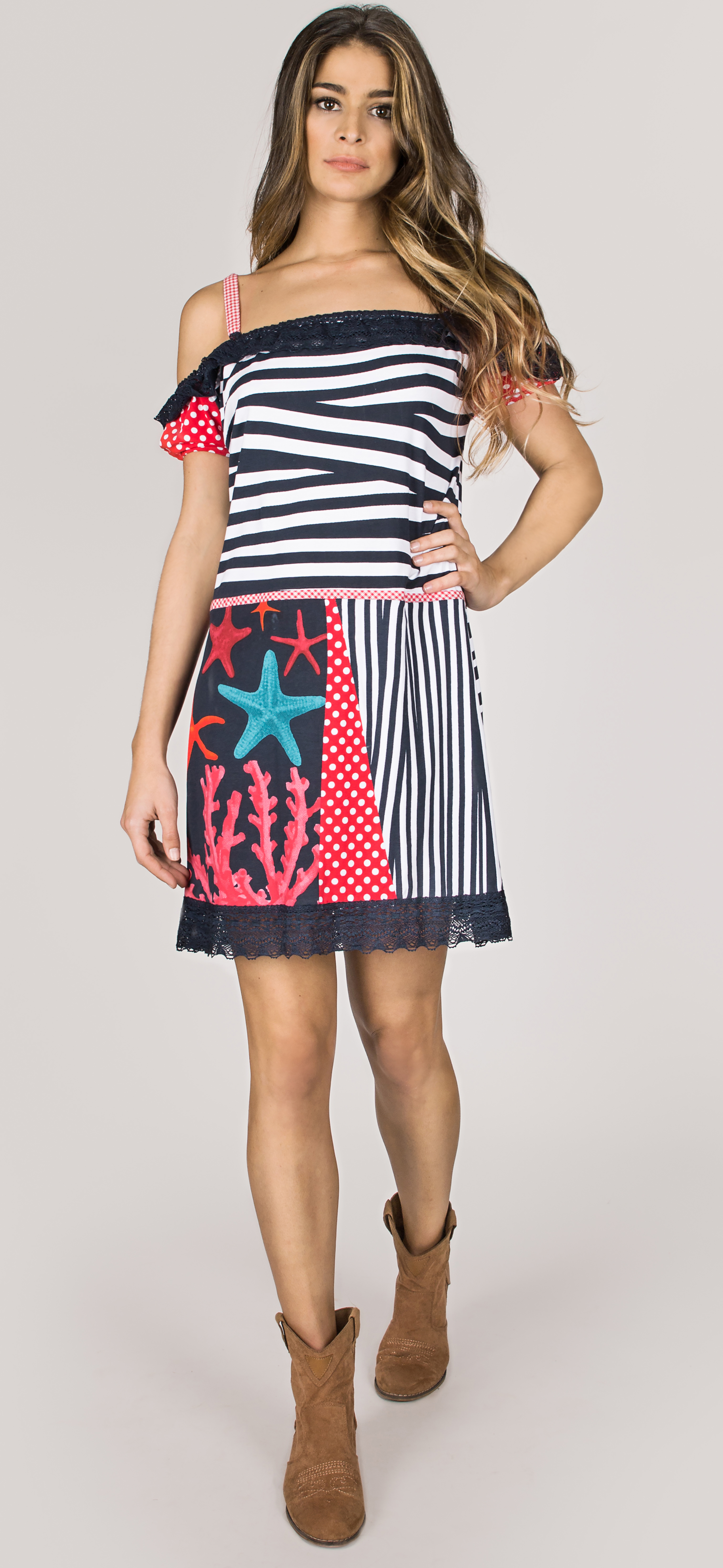 Shoklett Spain: Pink Coral Cotton Ruffled Short Dress Zoey SHOKLETT_10082S19DR