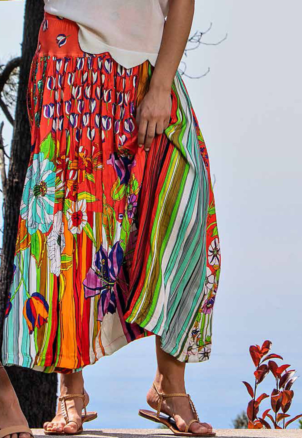 Paul Brial: Tantalizing Crinkled Patchwork Of Tulips Maxi Skirt (1 Left!)