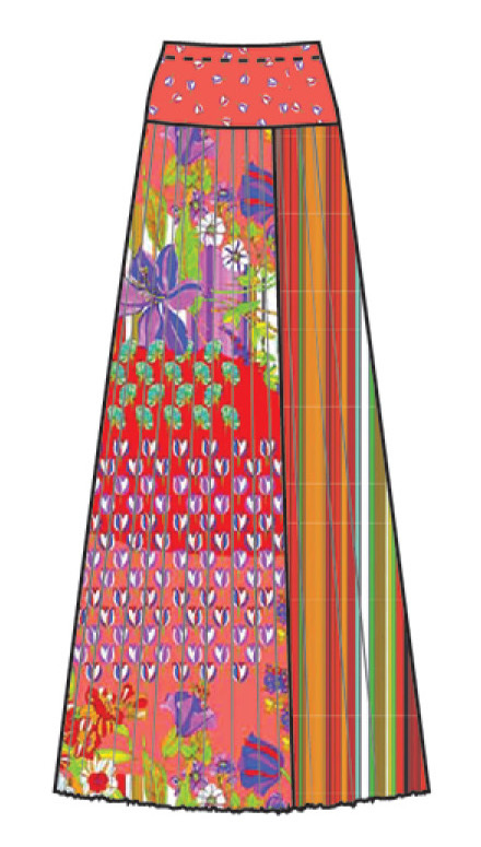 Paul Brial: Tantalizing Crinkled Patchwork Of Tulips Maxi Skirt (1 Left!)