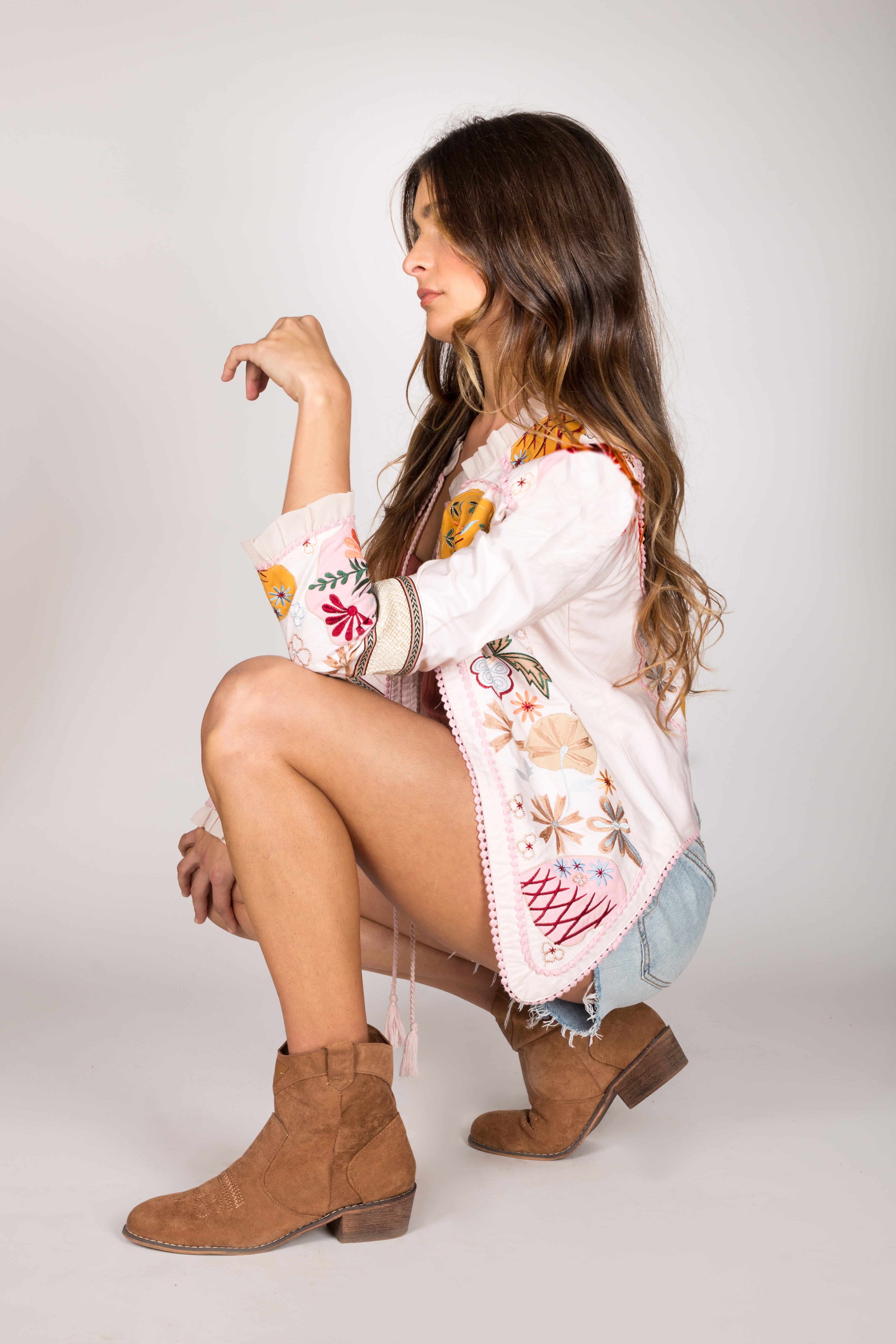 Shoklett: Pale Pink Rose Ruffled Jody Cotton Jacket