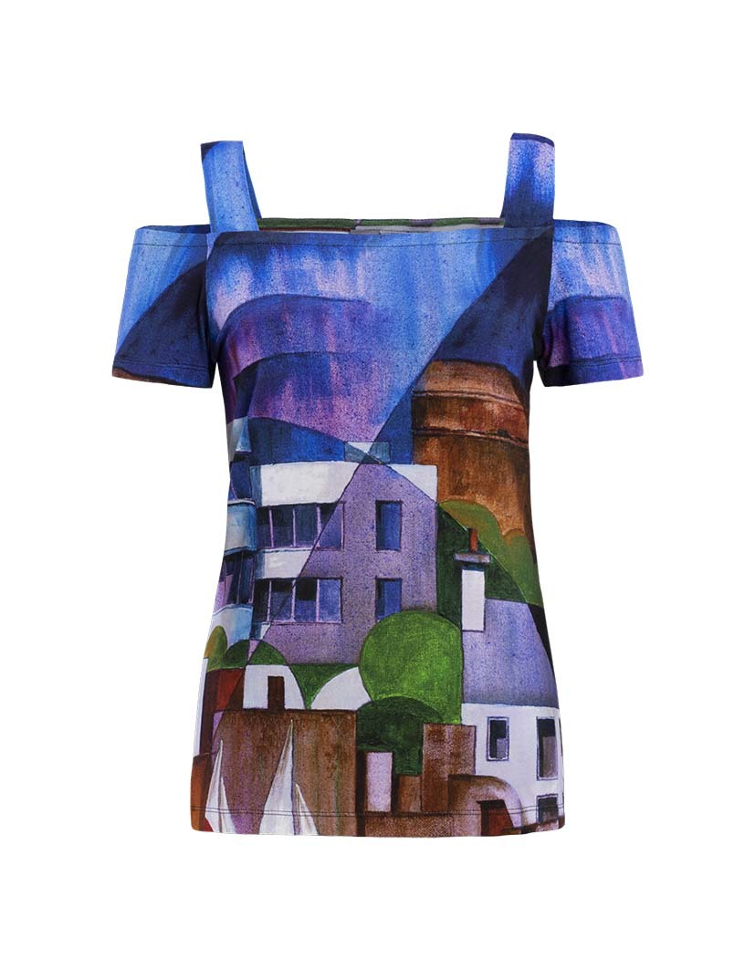 Simply Art Dolcezza: Sandycove Harbor Abstract Art Cold Shoulder Tunic DOLCEZZA_SIMPLYART_19601