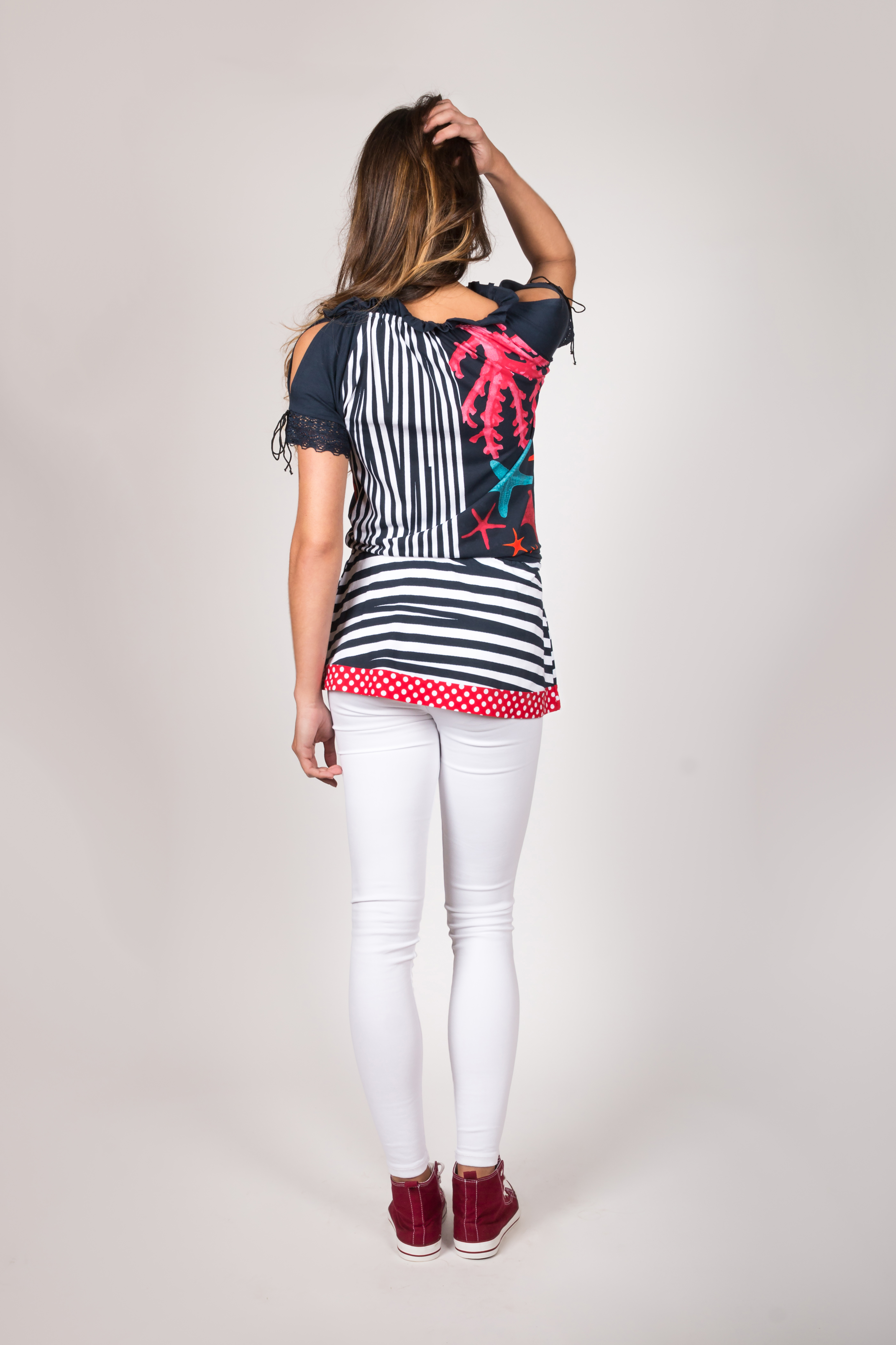 Shoklett Spain: Pink Coral Cotton Shoulder Cut Out Tied Tunic