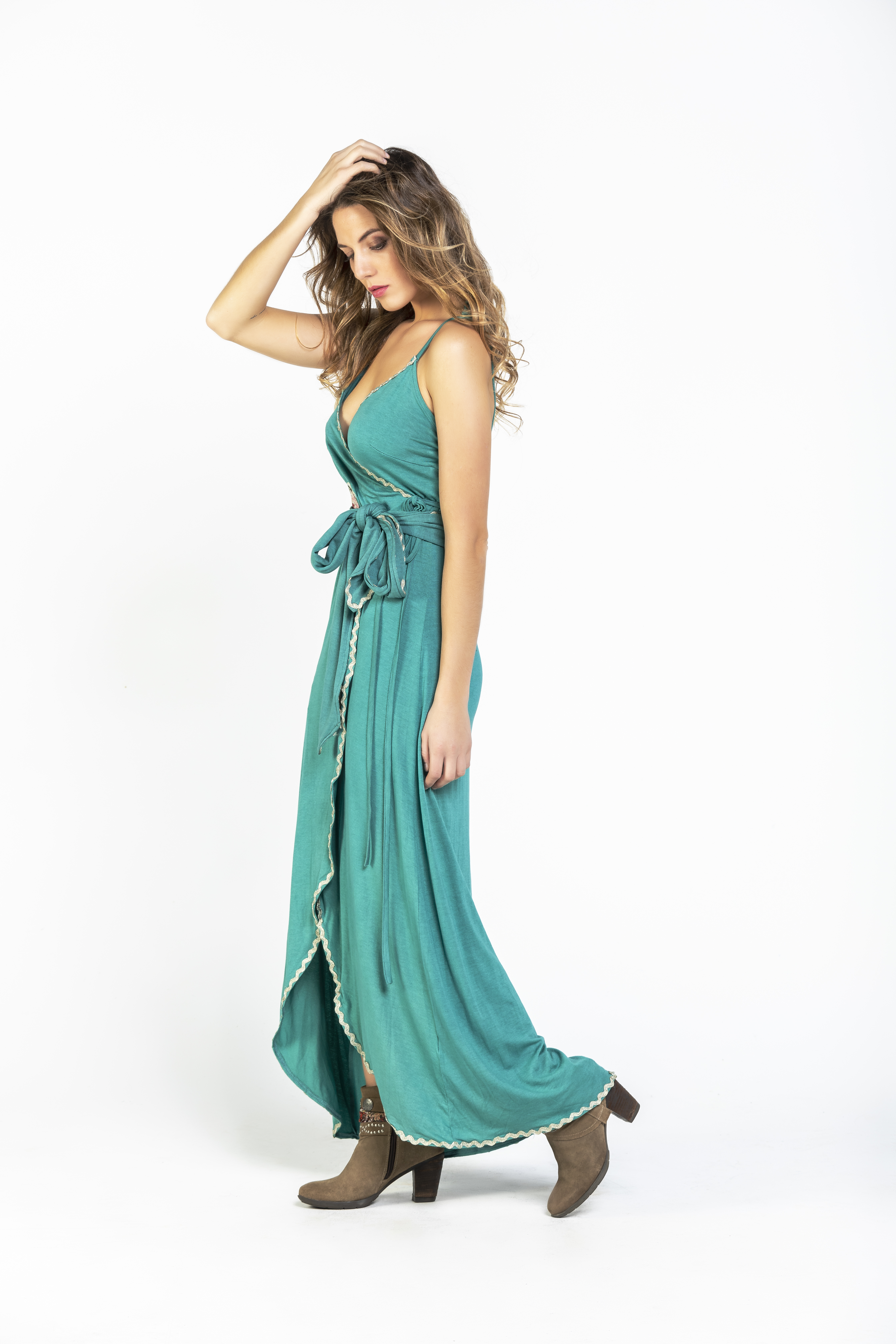 Savage Culture: Sea Green Tied Waist Maxi Dress Riverside