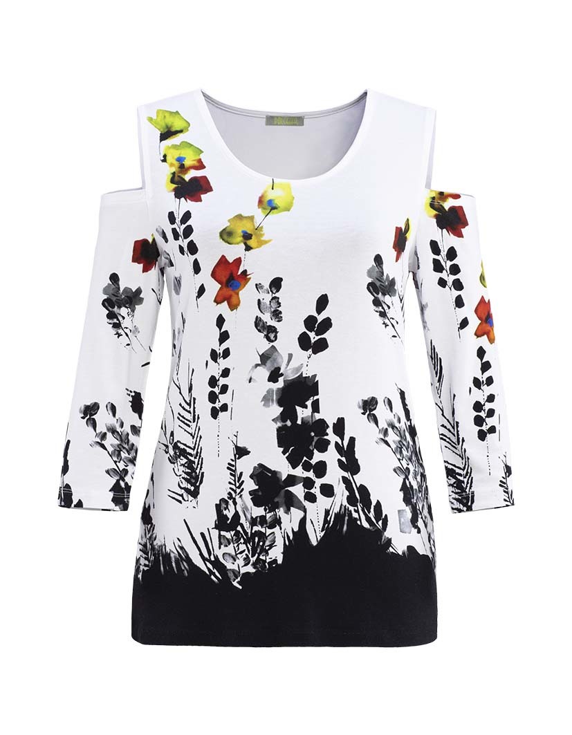 Dolcezza: Stunning Ink Floral Designed Cold Shoulder Tunic (1 Left!) DOLCEZZA_19121_N