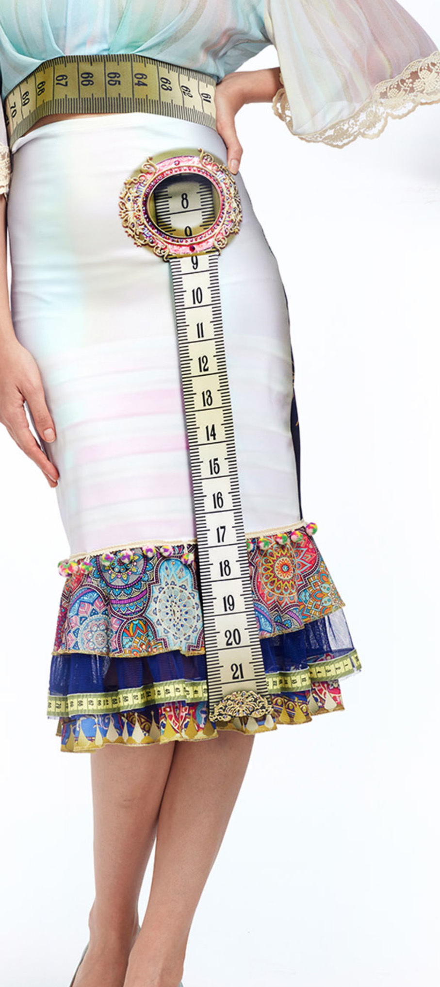 IPNG: Iridescent Rose Garden Ruffled Lokoometric Illusion Midi Skirt IPNG_LOMSKM-043