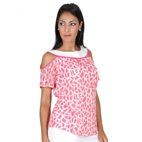 S'Quise Paris: Fuschia Diamonds Cold Shoulder Top SOLD OUT SQ_2201