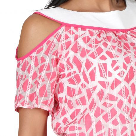 S'Quise Paris: Fuschia Diamonds Cold Shoulder Top SOLD OUT