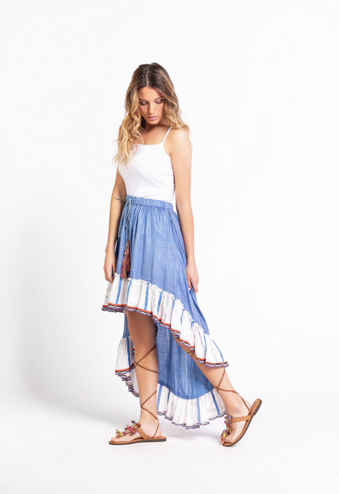 Savage Culture: Crocheted Jean High low Maxi Skirt