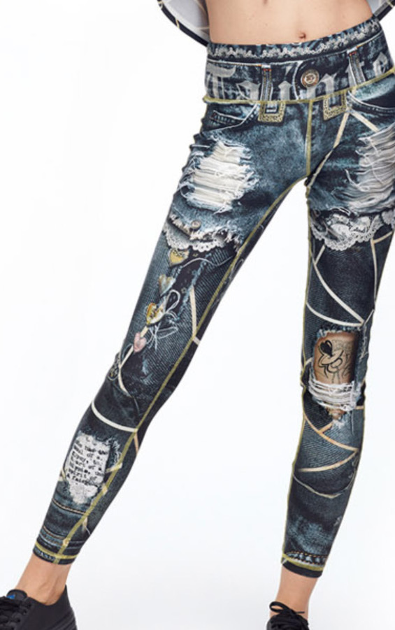 IPNG: Love Me Black Ripped Jewels Denim Illusion Legging