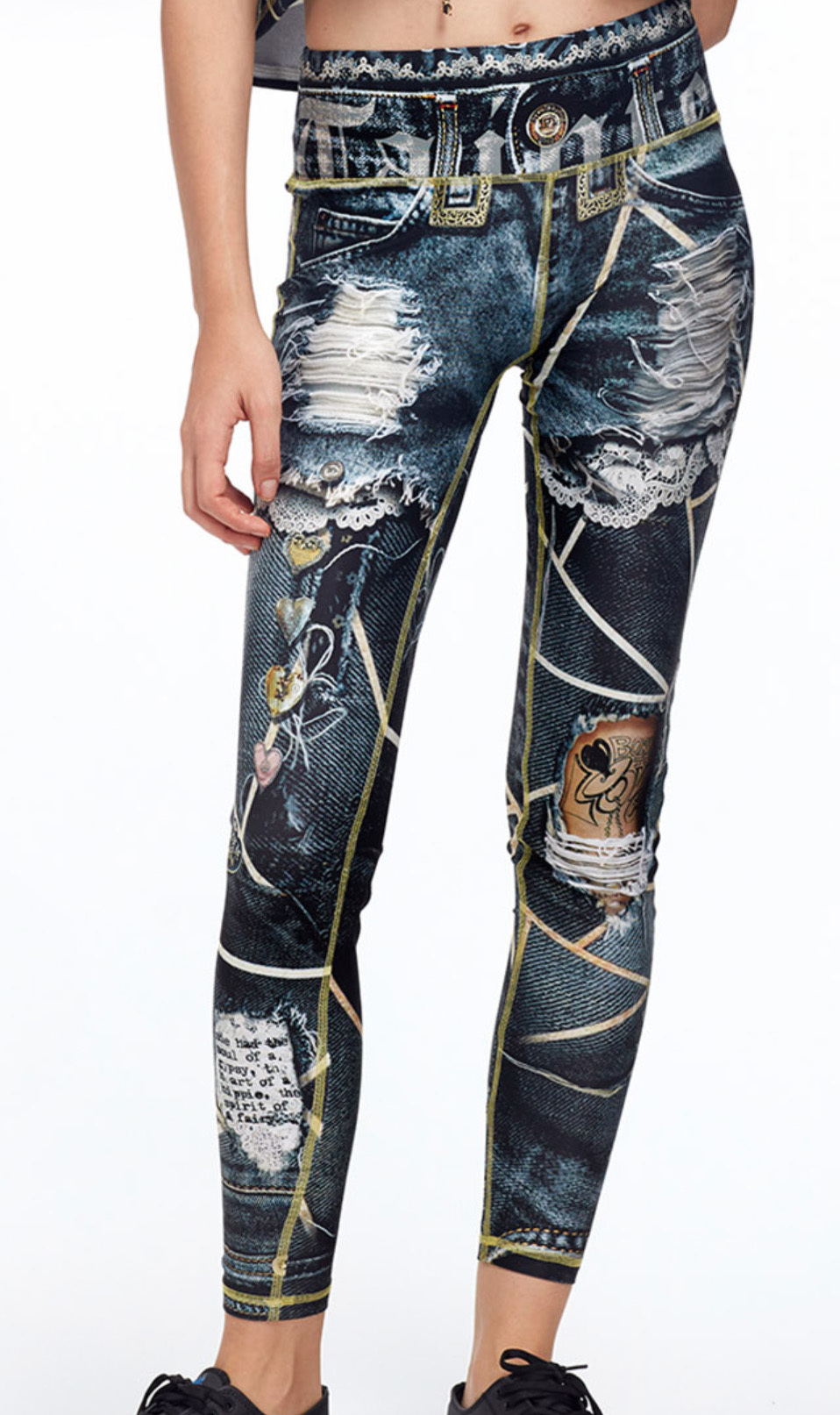 IPNG: Love Me Black Ripped Jewels Denim Illusion Legging IPNG_LMBYL-105