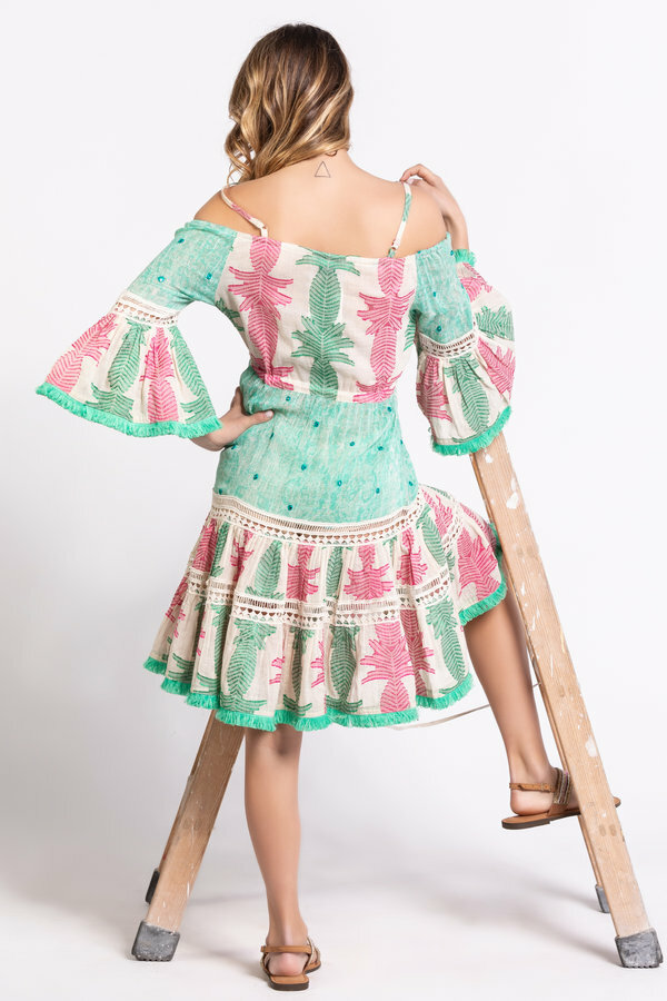 Savage Culture: Pink Mint Off Shoulder Cotton Midi Dress