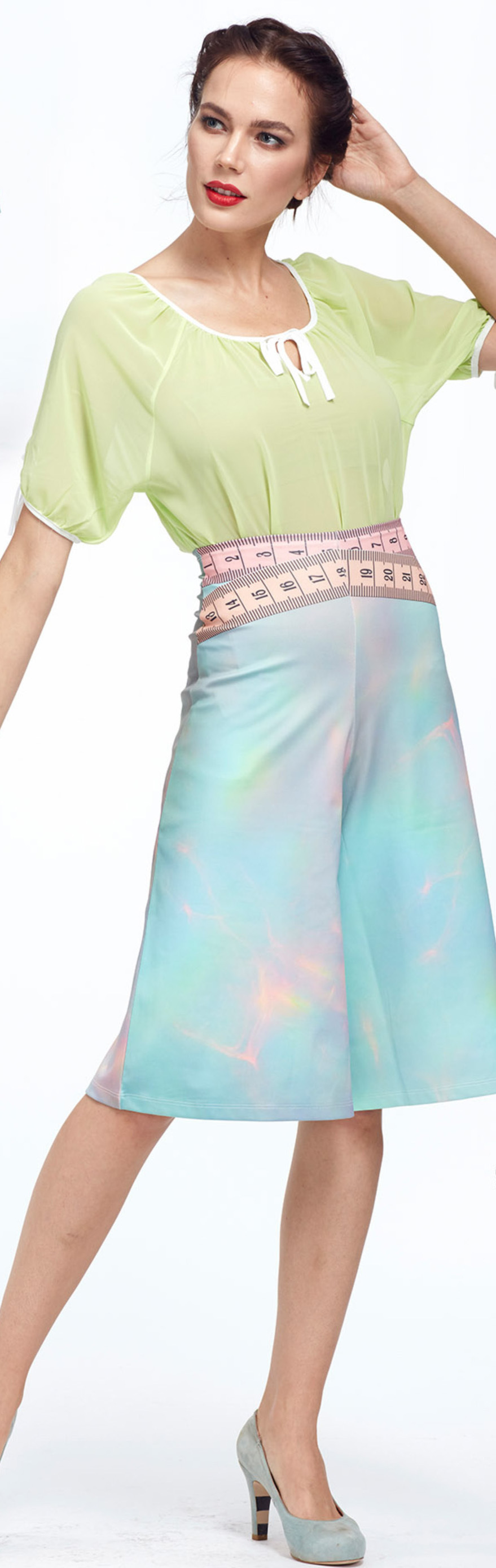 IPNG: Iridescent Pink Mint Lokoometric Illusion Short/Midi Skirt
