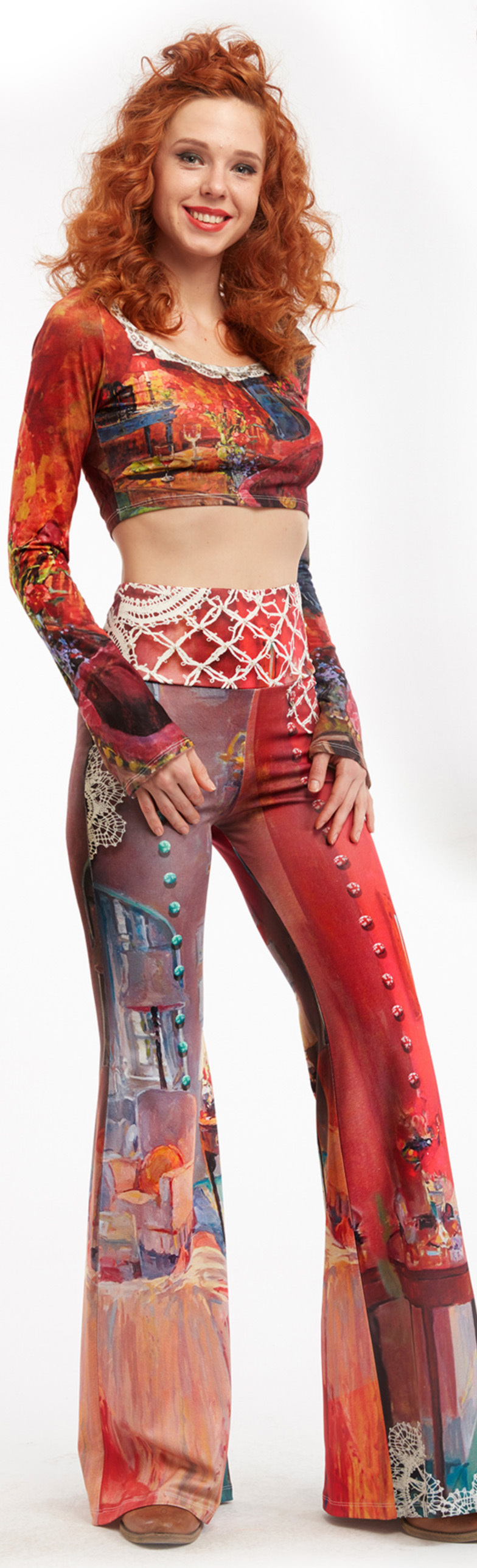IPNG: Pink Painted Living Room Poetic Layers Crop Top & Flared Pant (Can be ordered as a 2-pc or separates!)