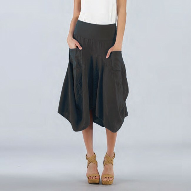 Luna Luz: Swivel Hemline Linen Midi Pocket Skirt (Ships Immed, Few Left!)
