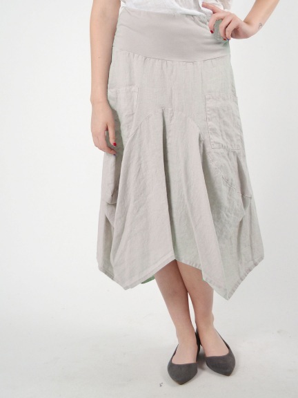 Luna Luz: Swivel Hemline Linen Midi Pocket Skirt (Ships Immed, Few Left!)
