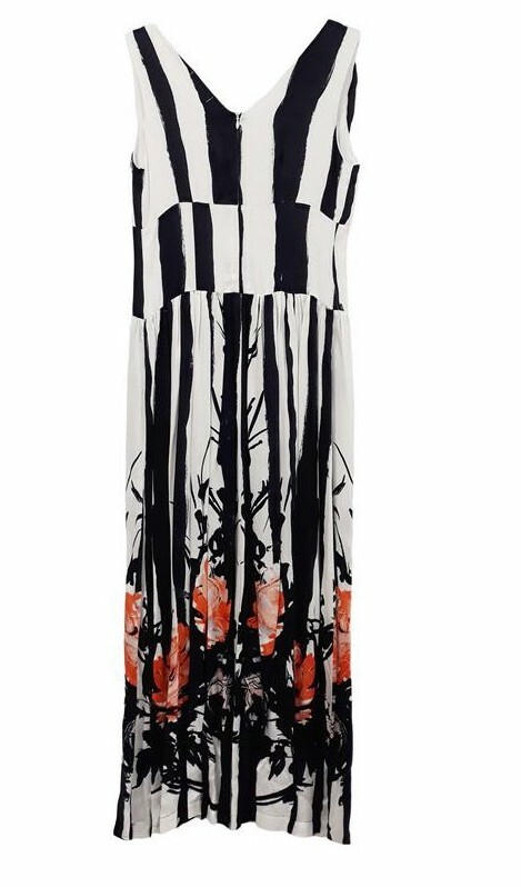 Paul Brial: Wild Orange Rose Hem Plunge Neck Flare Tuxedo Gown