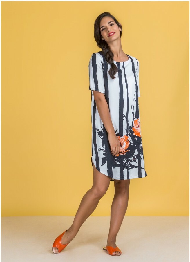 Paul Brial: Wild Orange Rose Back Bow Tuxedo Shift Dress PB_FLEURON
