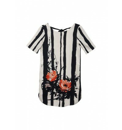 Paul Brial: Wild Orange Rose Back Bow Tuxedo Shift Dress