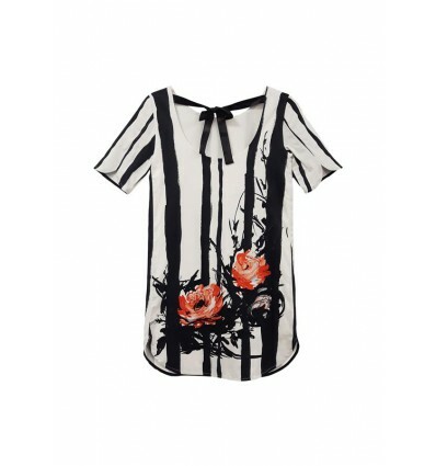 Paul Brial: Wild Orange Rose Back Bow Tuxedo Shift Dress