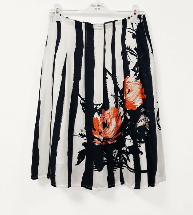 Paul Brial: Wild Orange Rose Flared Tuxedo Midi Skirt PB_PINCEAU