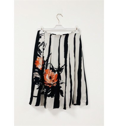 Paul Brial: Wild Orange Rose Flared Tuxedo Midi Skirt