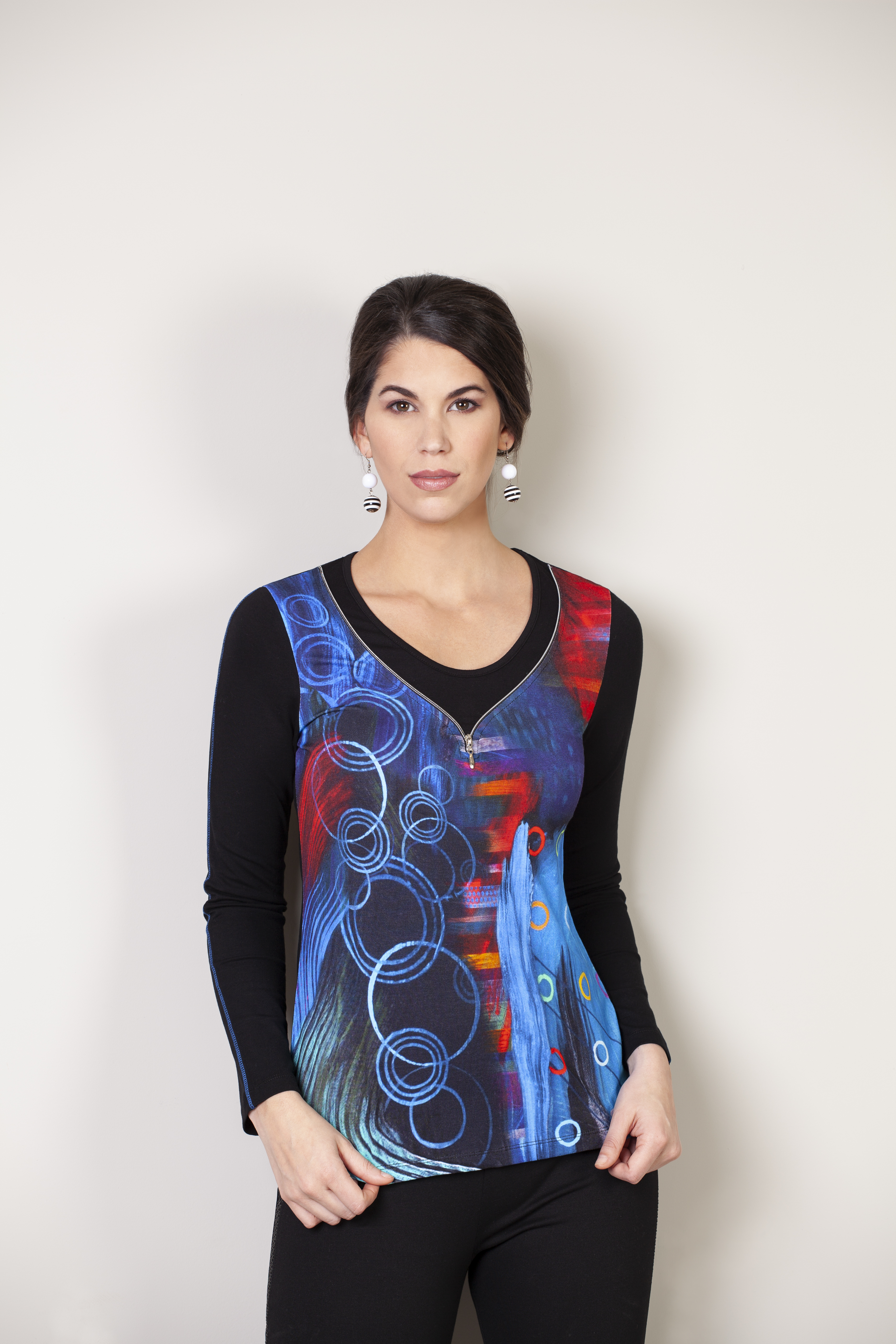 Simply Art Dolcezza: Distilling Color Zip Neck Abstract Art Top (1 Left!) DOLCEZZA_SIMPLYART_59622_N