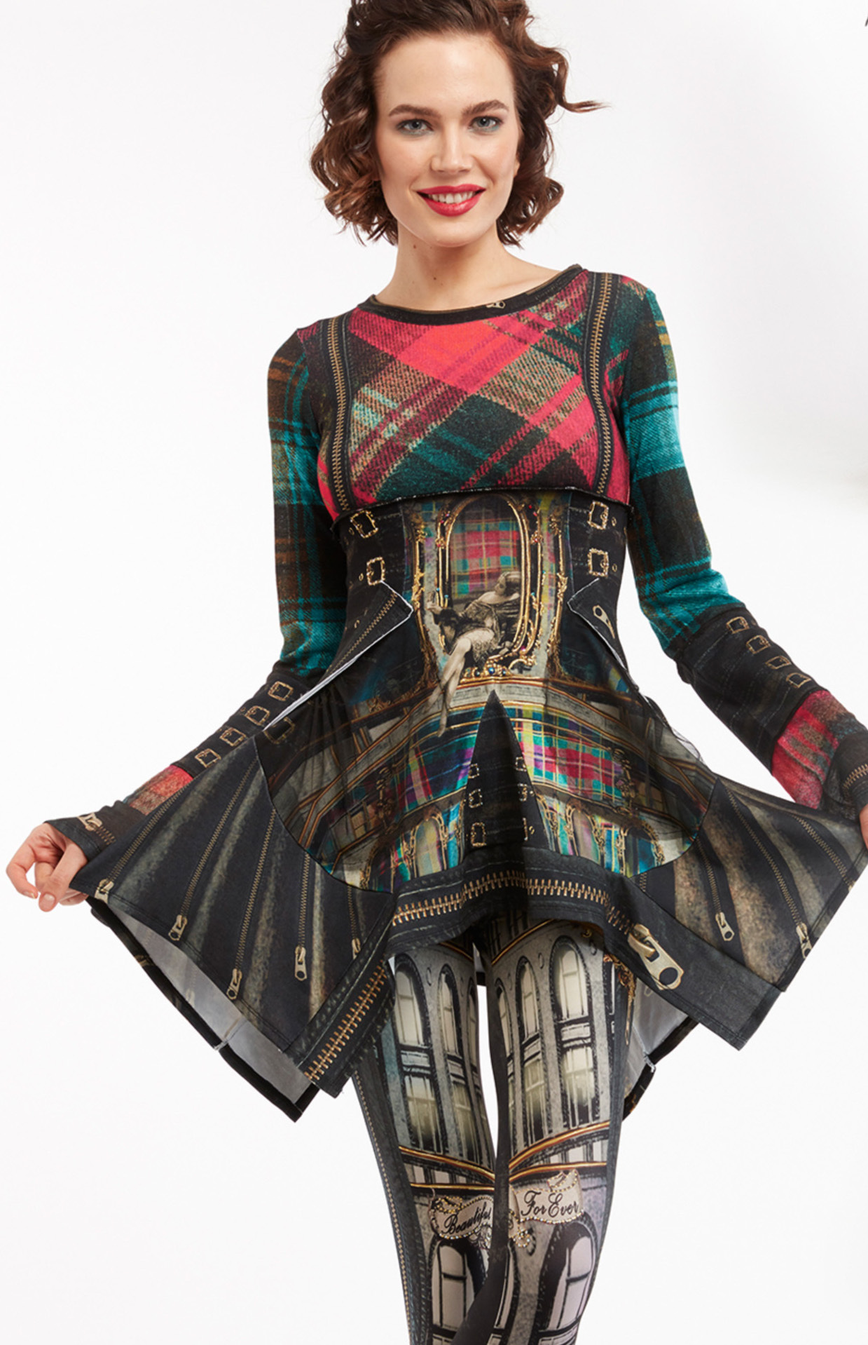 IPNG: Biker Chic Let It Snow Plaid Illusion Asymmetrical Tunic IPNG_LISSHG-025